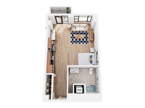 Floor plan for studio, 1 bath, 660 sqft